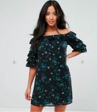 VESTIDO BATA ESTAMPADO GASA BARDOT UNION MODA DAMA TALLA 6 REINO UNIDO NUEVO CON ETIQUETAS