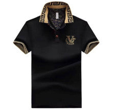 Nueva Camiseta Polo de Lujo para Hombres Diamante Letra en V Estrás Moda Alta Calidad