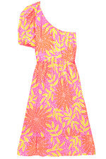 Vestido sin mangas para mujer - Vestido estampado floral de un hombro - 2XL - Naranja Rosa