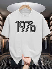 Camiseta gráfica informal de verano manga corta cuello redondo manga corta para hombre vintage 1976