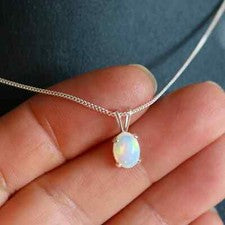 Collar colgante de plata esterlina 925 ovalado ópalo etíope 8 x 6 mm ópalo welo