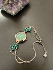 Orologio Donna Bracciale Floreale Verde con Strass – Nuovo ✨