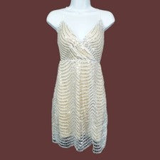 Mini Vestido Lulu's Para Mujer Lele Blanco Astilla Lentejuelas Encaje Talla XS NUEVO CON ETIQUETAS