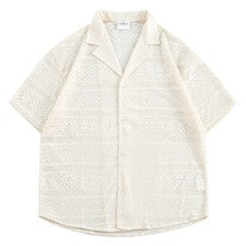 Camisa Top Estilo Chino Hueco Cuello Cubano Manga Corta Hombres Suelta Informal