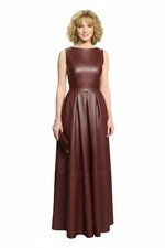Vestido de Cuero Granate Club Nuevo Ajuste Hecho a Mano Diseño Elegante Informal Para Mujer Genuino