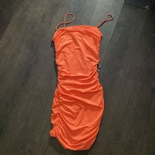 Moda Nova Mujer Naranja Koko Acanalado Mini Vestido Talla S