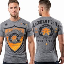 Camiseta AMERICAN FIGHTER Gris Jaspeado ATHENA Atlética Gráfica Nueva con Etiquetas