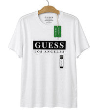Camiseta GUESS Los Angeles Logo Para Hombre Talla L Blanca Cuello Redondo Terciopelo Logo Camiseta Nueva con Etiquetas