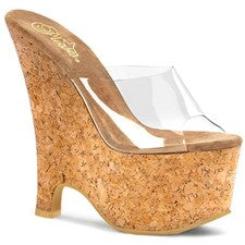 Zapatillas mujer BEAU-601 Pleaser plataforma marrón claro tiras de corcho tacón de cuña