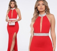 ¡NUEVO! Maxi Vestido Para Mujer Moda Nova Lleno de Sorpresas Metálico Cuello Rojo XL