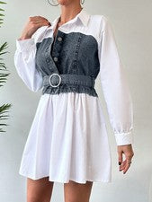 Mini vestido casual con cinturón y cuello abatible