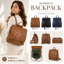 Mujer Cuero Sintético Mochila Bolso Top Cremallera Solapa Bolso de Hombro 3 Colores