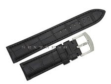 Nueva correa de reloj de cuero genuino negro de calidad correa alargada (tamaño extendido)