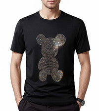 Nueva Moda Diamante Estrás Oso Lujo Hombres Camiseta Alta Calidad