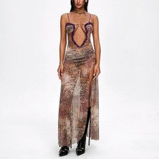 Sexy Vestido Para Mujer Verano Moda Color Sólido Chaleco Correa Falda Vestido abertura alta