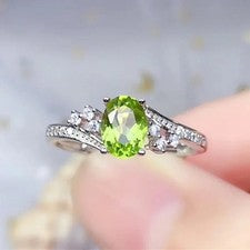 Anillo de peridoto natural genuino de plata de ley 925 para mujer regalo de aniversario verde