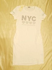 Vestido informal de verano Julia para mujer talla L M blanco bordado con cuentas bolsillos NYC
