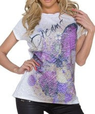Moda Mujer Camiseta Encaje Top Manga Corta Mariposa Flores Estampado 34/36/38