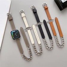 Correa de cadena de cuero de doble círculo para Apple Watch 11 10 9 8 7 6 44/41/45/42/46 mm