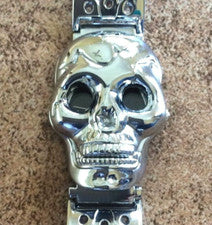 Reloj Calavera Hombre Plateado Urbano Estilo Motociclista Cubierto Redondo Esfera Negra ¡Banda Vinculada!