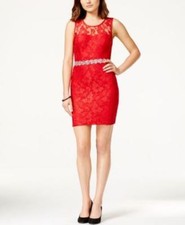 Vestido lápiz City Triangles para mujer junior brillo encaje rojo talla 11