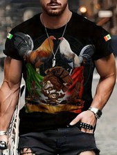 Camiseta Gallo Águila Mexicana Negra Manga Corta Para Hombre México Ropa de Calle Moda