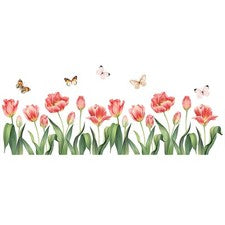 Pegatinas de pared pelables hágalo usted mismo decoración del hogar tulipán flor y arte mariposa