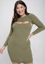 Conjunto de mini vestido y bolero verde oliva boutique de moda para mujer