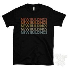 CAMISETA ESTILO RETRO REPETIDO NUEVOS EDIFICIOS para hombre y mujer Reino Unido top name regalo