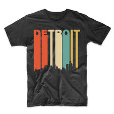 Camiseta Retro Estilo Años 70 Detroit Michigan Cityscape Downtown Skyline