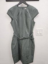 Vestido H&M Mujer S Verde Salvia Cinturón Cremallera Trasera Funda Clásico Negocios Nuevo con Etiquetas