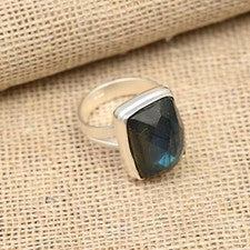 Joyería de anillo de boda de plata de ley 925 hecha a mano con piedras preciosas de labradorita facetadas