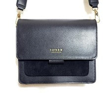 FOXER Bandolera de Cuero Negro Cartera de Hombro Bolso de Mano Bolso para Mujer