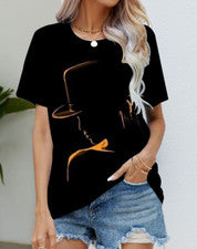 Blusa Camiseta Mujer Sombrero Negro Silueta Gráfico Moda Manga Corta Sedosa