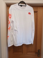 Top de manga larga blanco con cuello redondo para hombre - talla M