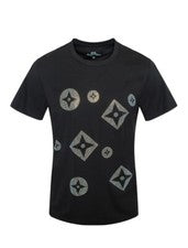 Hombre Moda Italiana Mangas Cortas Negro Diseñado Camiseta Diamante Estrás