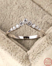 Anillo de plata esterlina 925 real circón brillante circonita cúbica chevron oro minimalista