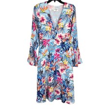 Vestido midi pequeño estampado tropical mangas campana fiesta crucero Roxberi para mujer