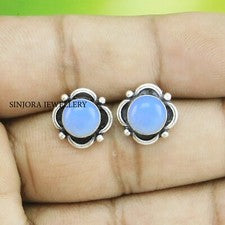 Aretes hechos a mano de plata de ley 925 con piedras preciosas de opalita