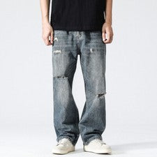 Pantalones rectos sueltos de mezclilla retro de moda para hombre pantalones de mezclilla desgastados pantalones informal