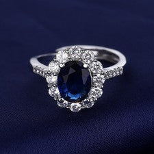 Hermoso Anillo Ajustable Cristal Azul Plata de Ley 925 Mujeres Niñas Joyería