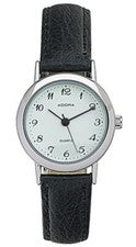 Adora Analógico Reloj de Mujer Acero Inoxidable Plateado Correa Cuero Negra