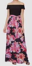 Vestido SL Fashions New York Para Mujer Negro Mixto-Medios Floral Hombro Descubierto Talla 12