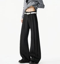 Para hombres Otoño Moda Informal Volantes Suelto Negro Traje Pantalones Juveniles Fiesta Pantalones