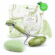 Juego de rodillos de jade con esponja facial Gua Sha y Konjac rodillo facial natural para el cuidado de la piel
