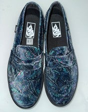 Nuevo Auténtico Para Hombres Vans Corte Bajo Mocasines Gamuza Azul Paisley Zapatos Talla 9.5