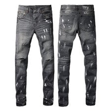 Vaqueros negros marca para hombre personalidad moda punto blanco talla 28-40