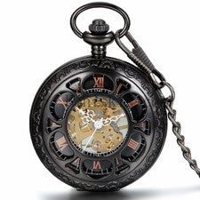 Reloj Bolsillo Mecánico Retro Hueco Tallado Romano Numérico Esqueleto Cuerda Manual