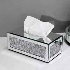 Caja de pañuelos de vidrio diamante triturado plateado soporte decoración para hogar, oficina - L25 cm