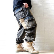 Moda Para Hombres Hip Hop Suelto Suelto Jeans Denim Carga Pantalones Mono Pantalones Rectos